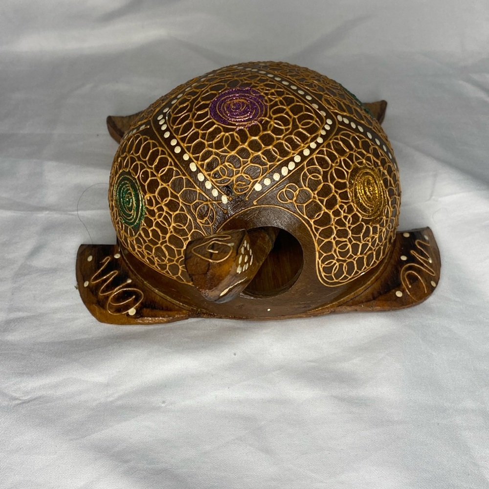 Folk Art Hand Carved Wood Turtle Figurine Handmade Carved Wooden Tortoise Statue